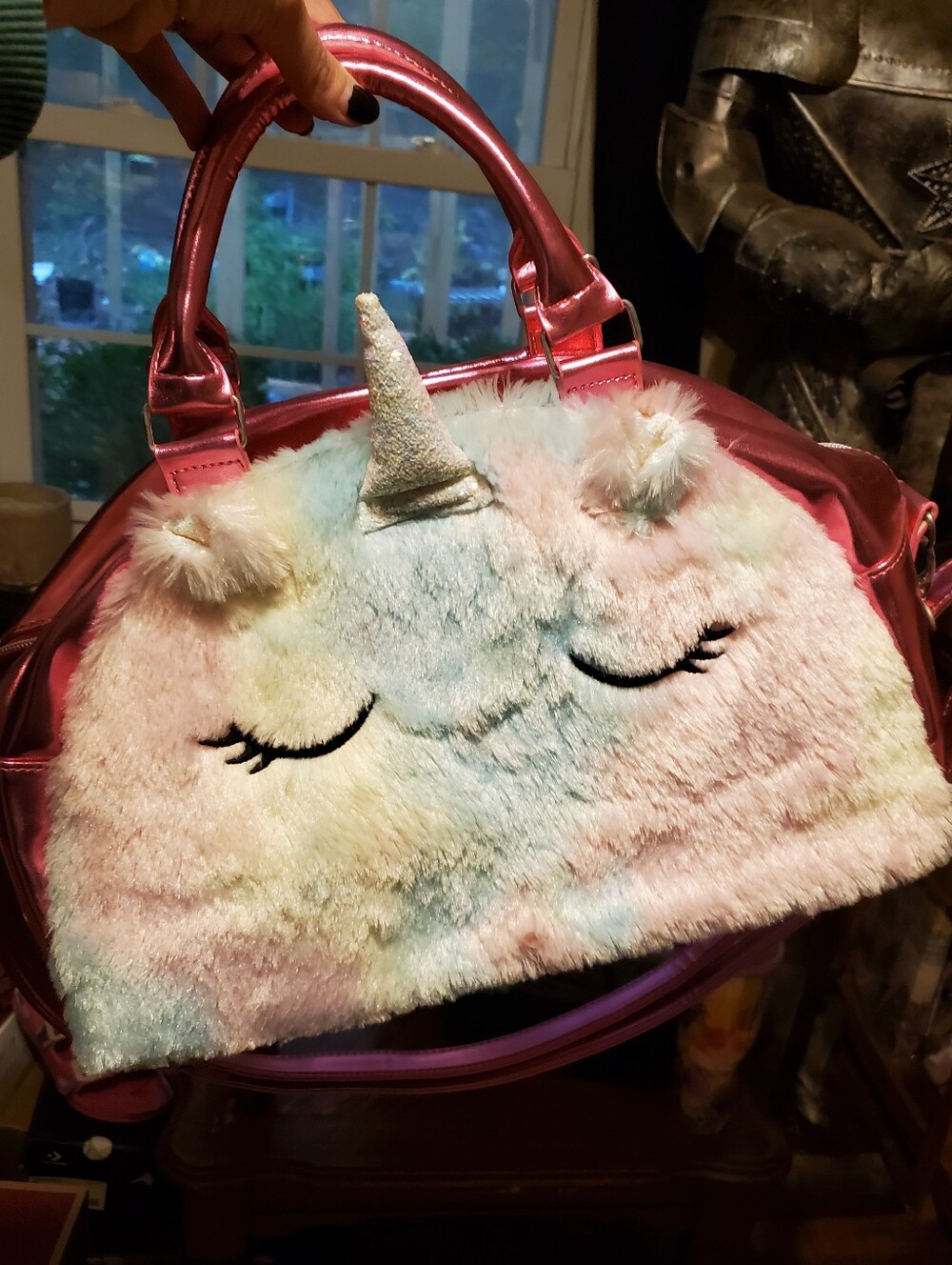 Pink Metallic & Rainbow Pastel Unicorn Plush Tote